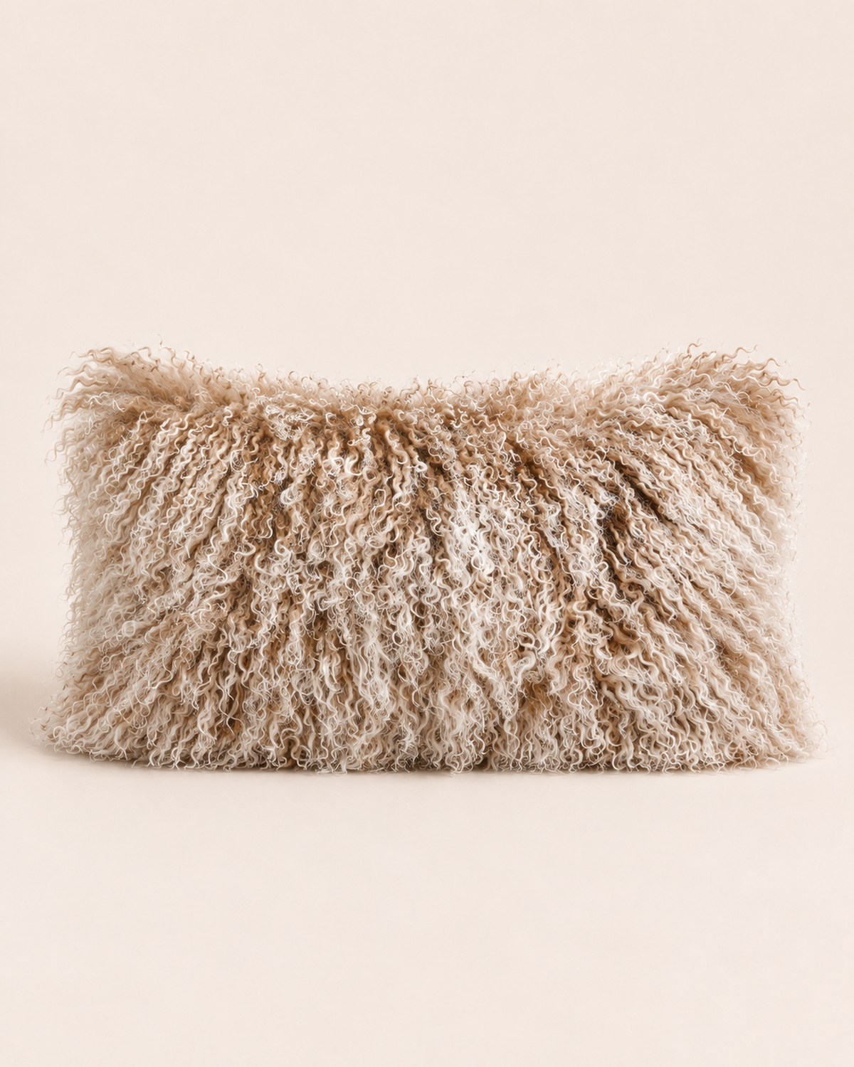 Woolsy Mongolian Sheepskin Cushion in Mocha Snow Top — 12 x 20 inches