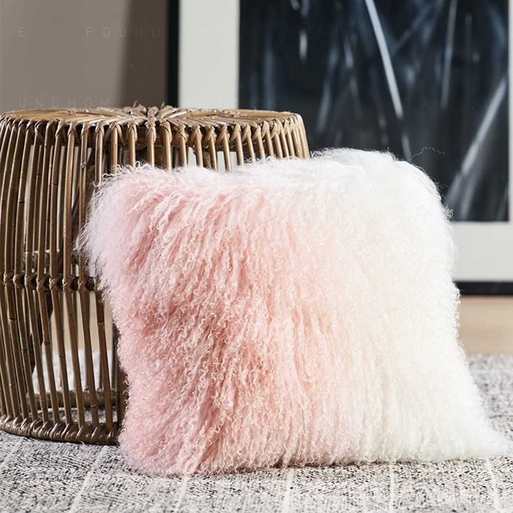 Woolsy Mongolian Sheepskin Pillow — Ombre Pink