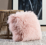 PINK MONGOLIAN SHEEPSKIN FUR PILLOW 16X16