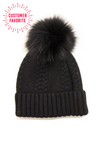 Cashmere Wool Blend Pompom Black Hat