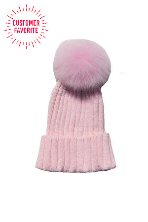 Knitted Pom Pom Hat Pink