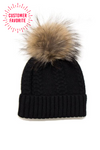 Cashmere Wool Blend Pompom Black Hat